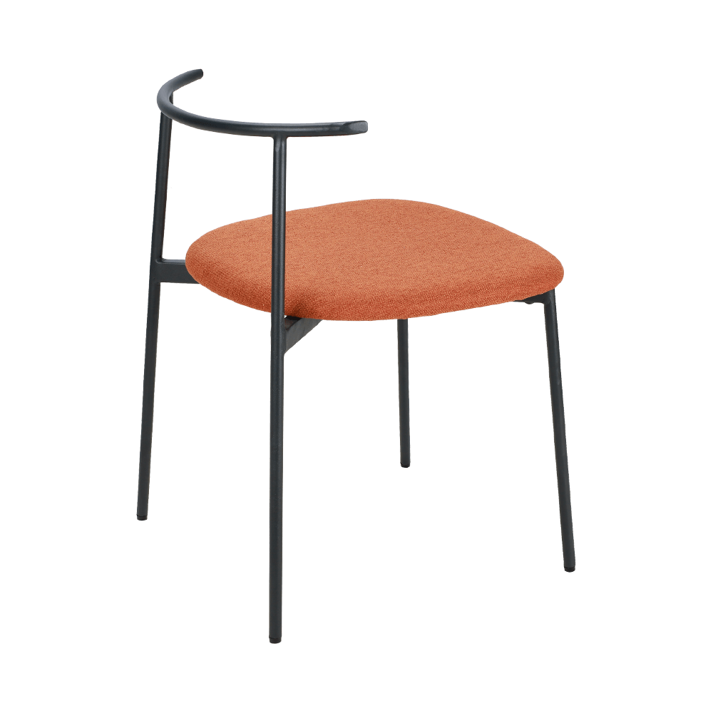 오렌지 구부러진 백 금속 다리 식당 의자
